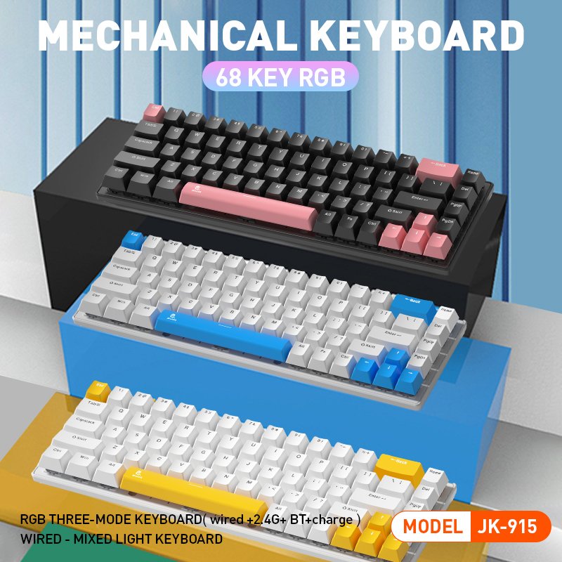 JEQANG Arabic English 68-Keys Wired RGB Mechanical Keyboard High Quality Game Keyboard 87 Axis Body Desktop Use