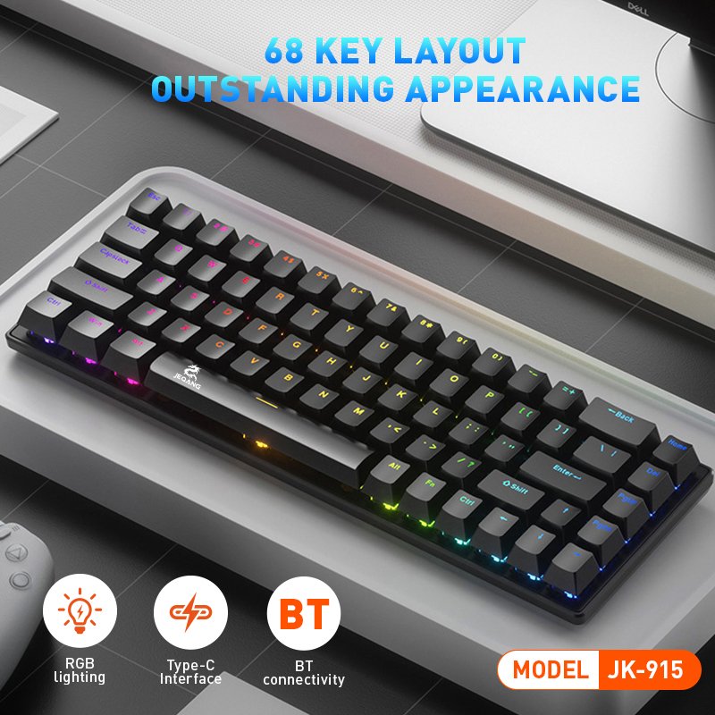 JEQANG Arabic English 68-Keys Wired RGB Mechanical Keyboard High Quality Game Keyboard 87 Axis Body Desktop Use