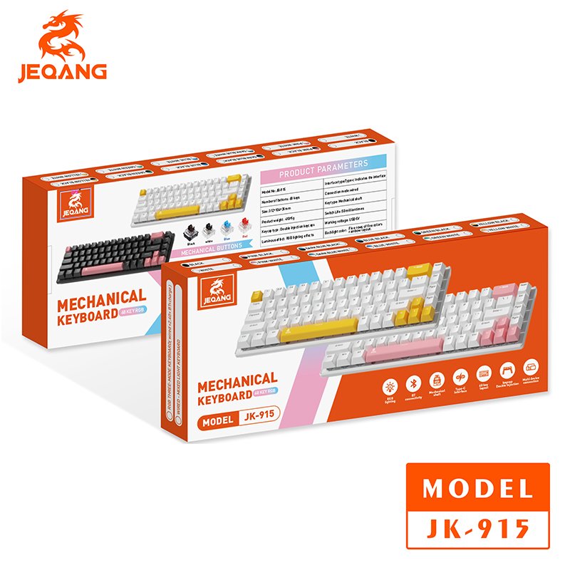 JEQANG Arabic English 68-Keys Wired RGB Mechanical Keyboard High Quality Game Keyboard 87 Axis Body Desktop Use