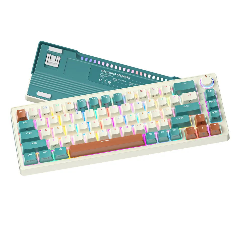 Hot Swappable Anti-ghosting 60% Keyboard 68 Keys 2.4G Wireless BT Mini Rgb Green Switch Gaming Mechanical Keyboard For Computer
