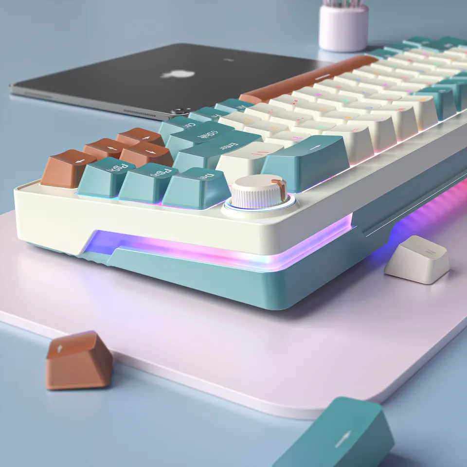 Hot Swappable Anti-ghosting 60% Keyboard 68 Keys 2.4G Wireless BT Mini Rgb Green Switch Gaming Mechanical Keyboard For Computer