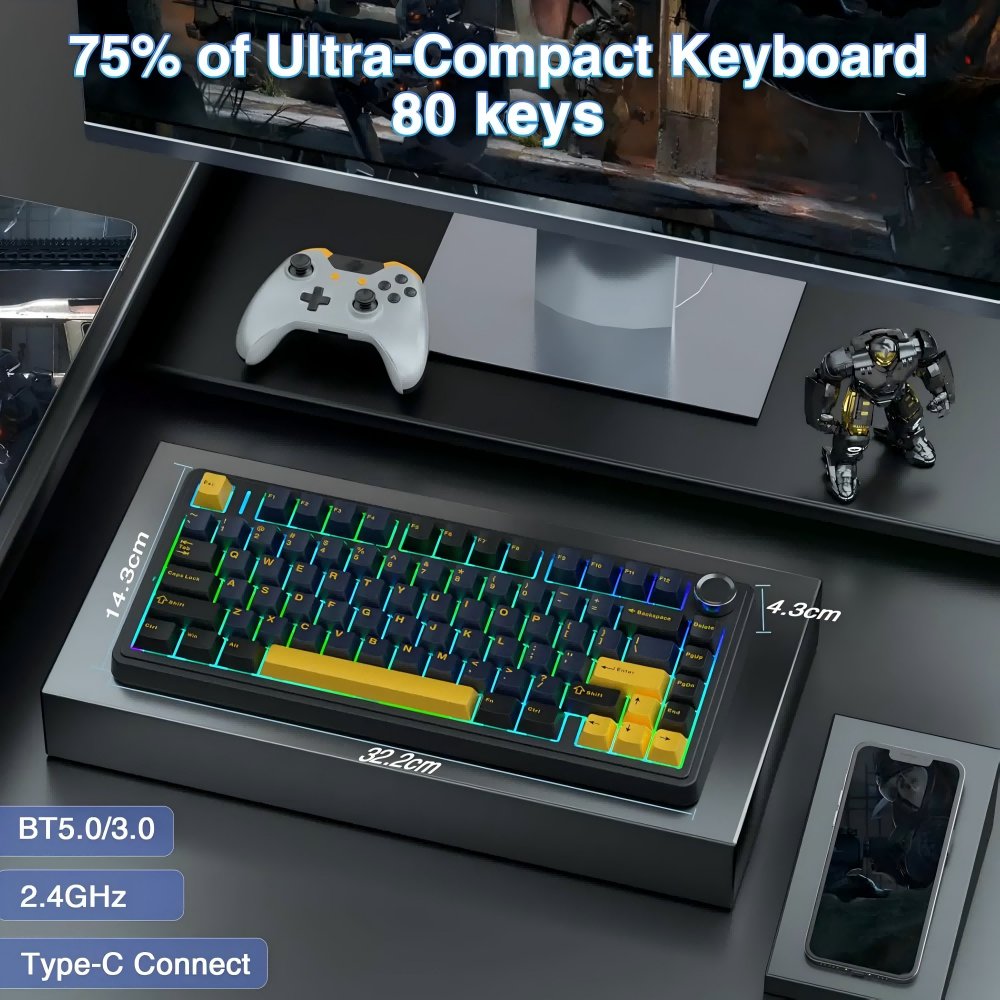 Wireless Mechanical Keyboard Support LOGO customization Hot Swappable F75 75% Switches RGB Backlit Mechanical Keyboard Gaming