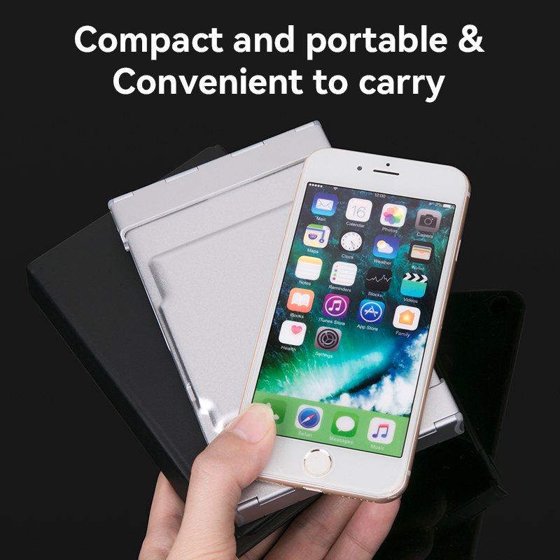 BOW Mini Folding BT Wireless rechargeable Keyboard with Leather cover bracket For Laptop Windows Android ios Tablet