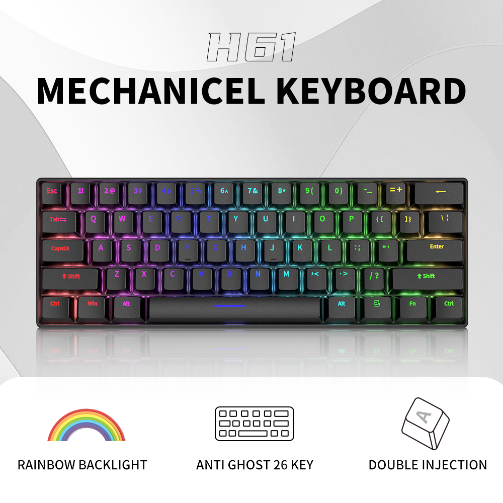 Red Blue Switch Gaming Keyboard 60 Percent Gamer Teclado mecanico 61 Key RGB Rainbow Backlit Wired Gaming Mechanical Keyboard