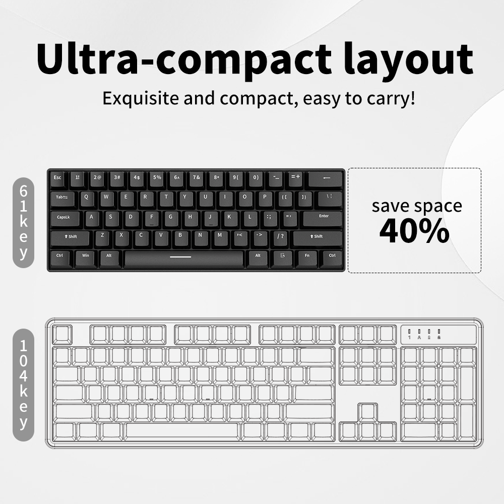 Red Blue Switch Gaming Keyboard 60 Percent Gamer Teclado mecanico 61 Key RGB Rainbow Backlit Wired Gaming Mechanical Keyboard