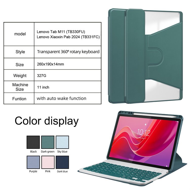 360 Degrees Rotary Acrylic 11 Incch Tablet 2024 Tb330FU TB331FC Wireless Keyboard Case Cover for Lenovo Tab M11 Xiaoxin Pad