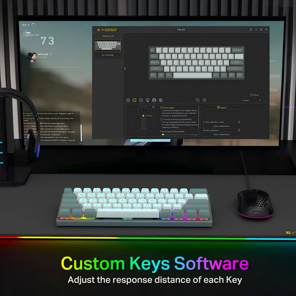 Factory sales Gaming Keyboard Compatible 60% RGB PBT Keyboard Rapid Trigger 8K Reporting Rate Magnetic Switch Gaming Keyboard