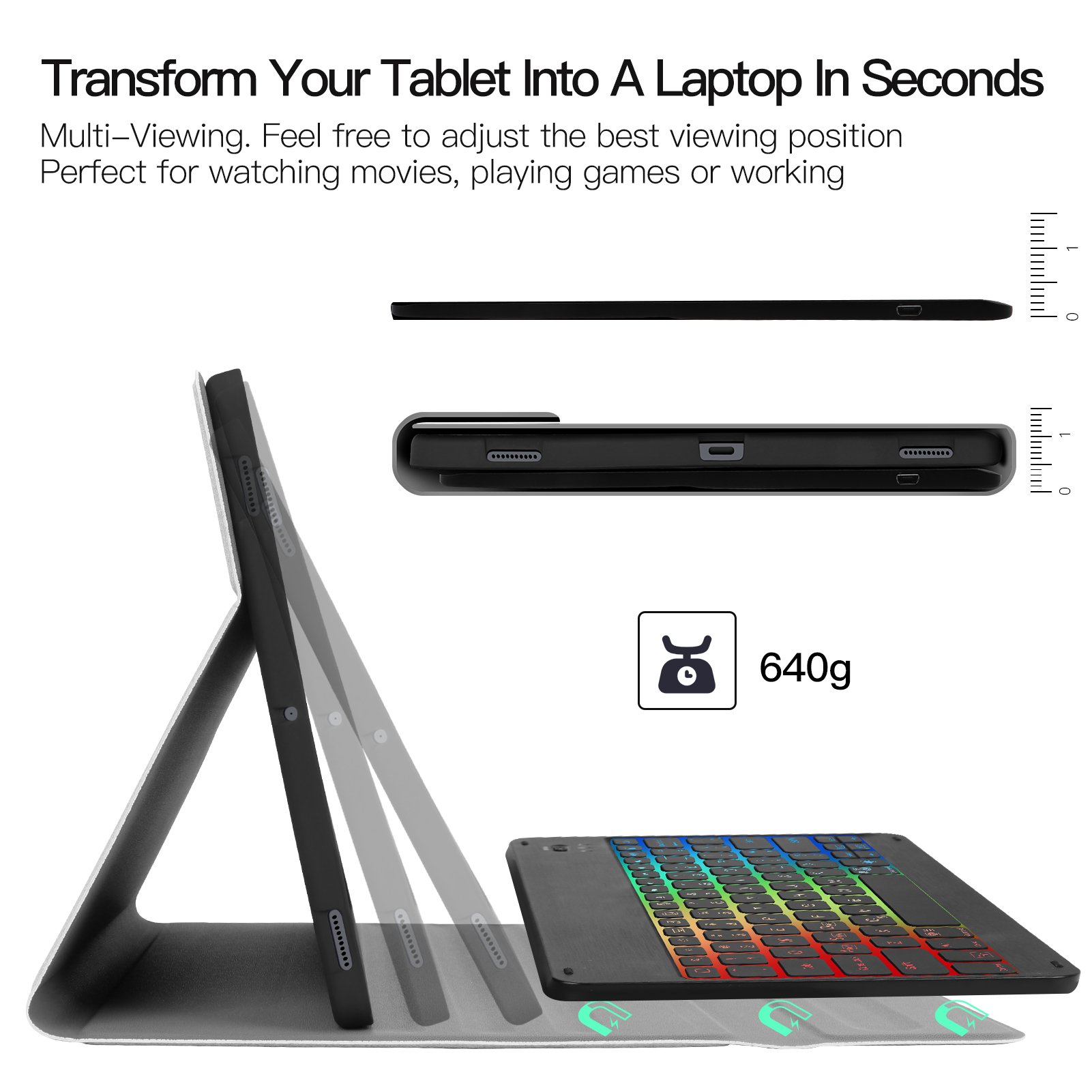 Tablet Cover Magnetic Detachable Keyboard Case For Samsung Galaxy Tab S7 Fe 12.4 Inch Black
