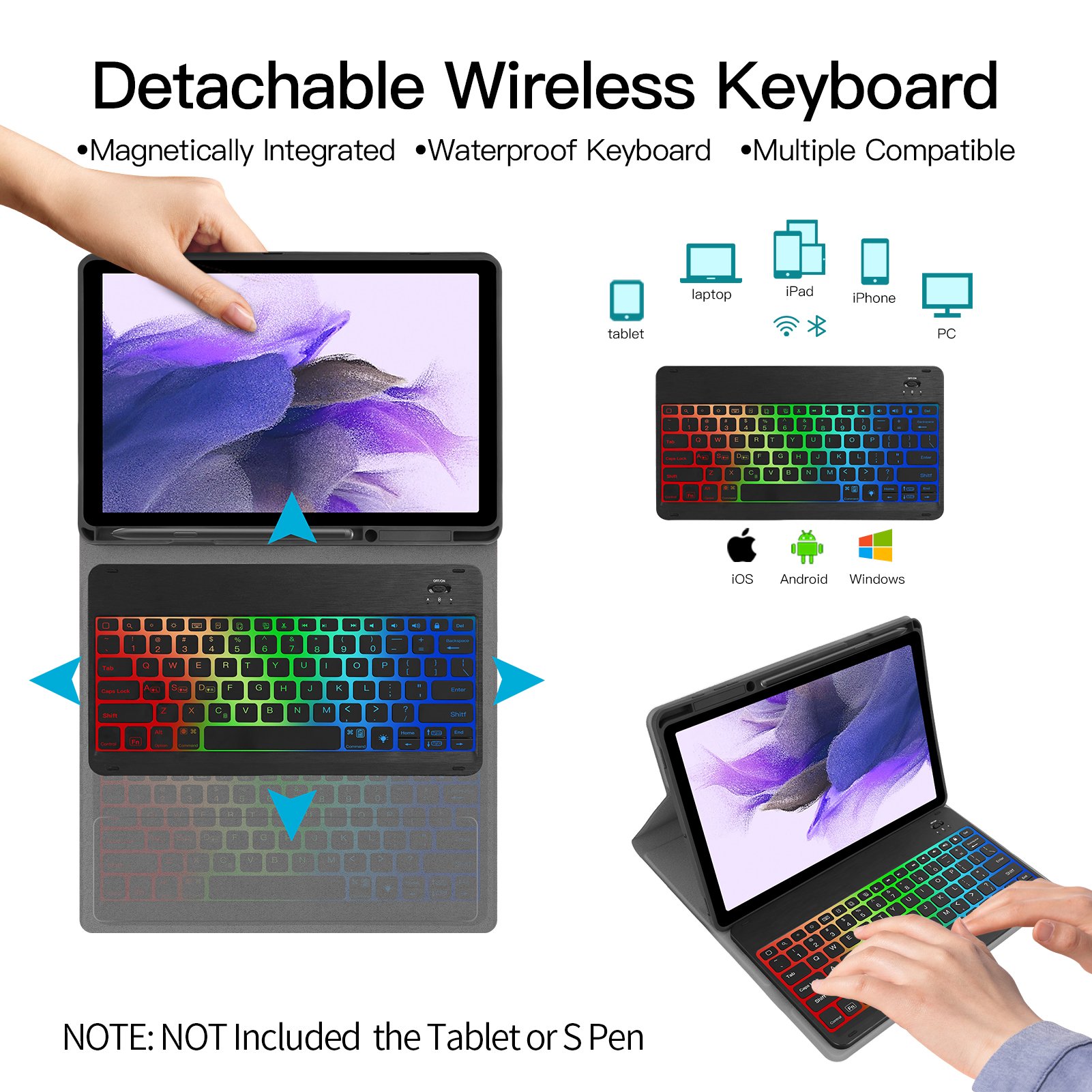 Tablet Cover Magnetic Detachable Keyboard Case For Samsung Galaxy Tab S7 Fe 12.4 Inch Black