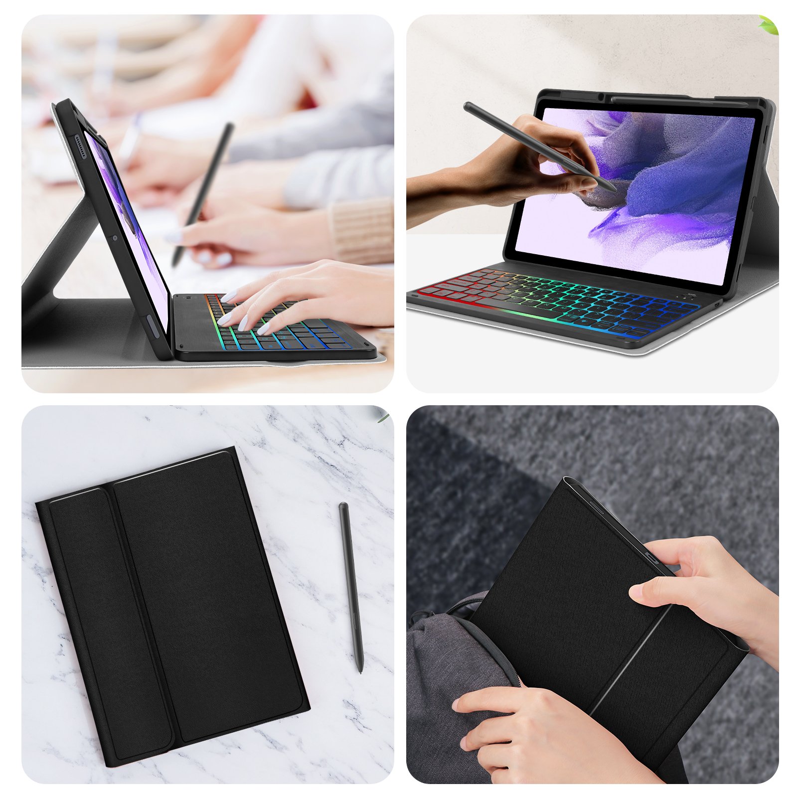 Tablet Cover Magnetic Detachable Keyboard Case For Samsung Galaxy Tab S7 Fe 12.4 Inch Black