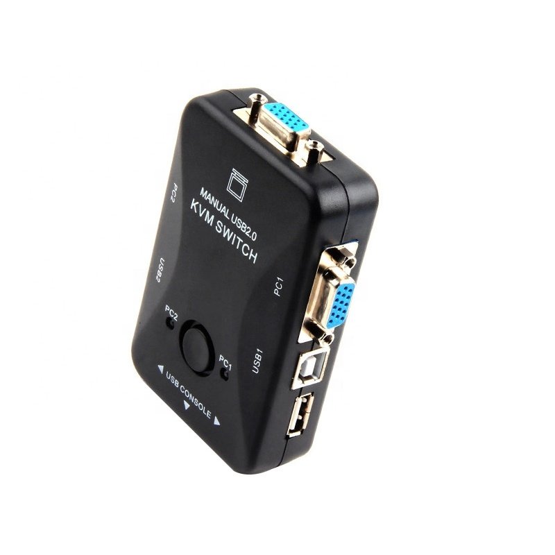 2 Port KVM Switch VGA USB2.0 2 In 1 Out KVM Switcher Switch Box Adapter Connects Printer Keyboard Mouse
