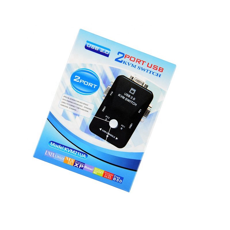 2 Port KVM Switch VGA USB2.0 2 In 1 Out KVM Switcher Switch Box Adapter Connects Printer Keyboard Mouse
