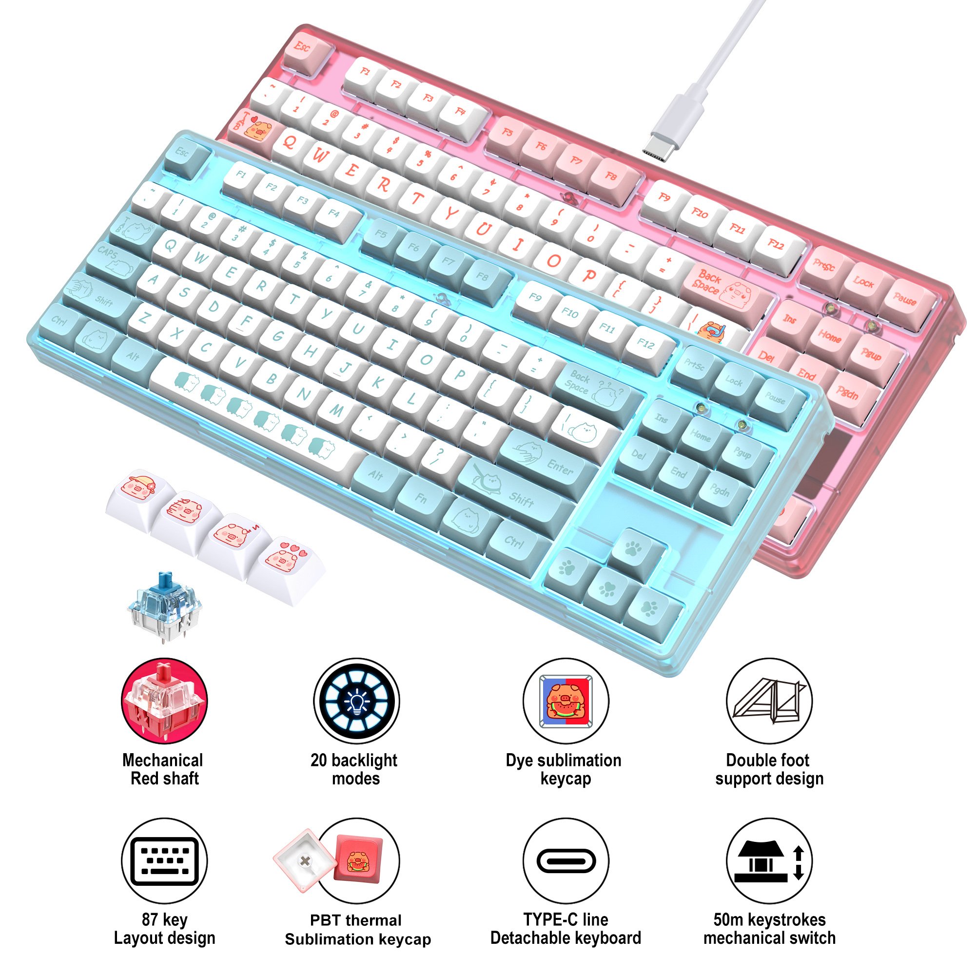Popular choice HXSJ L600 87 key mechanical keyboard PBT keycaps hot-swap ergonomic LED backlit wired keyboard for laptop desktop