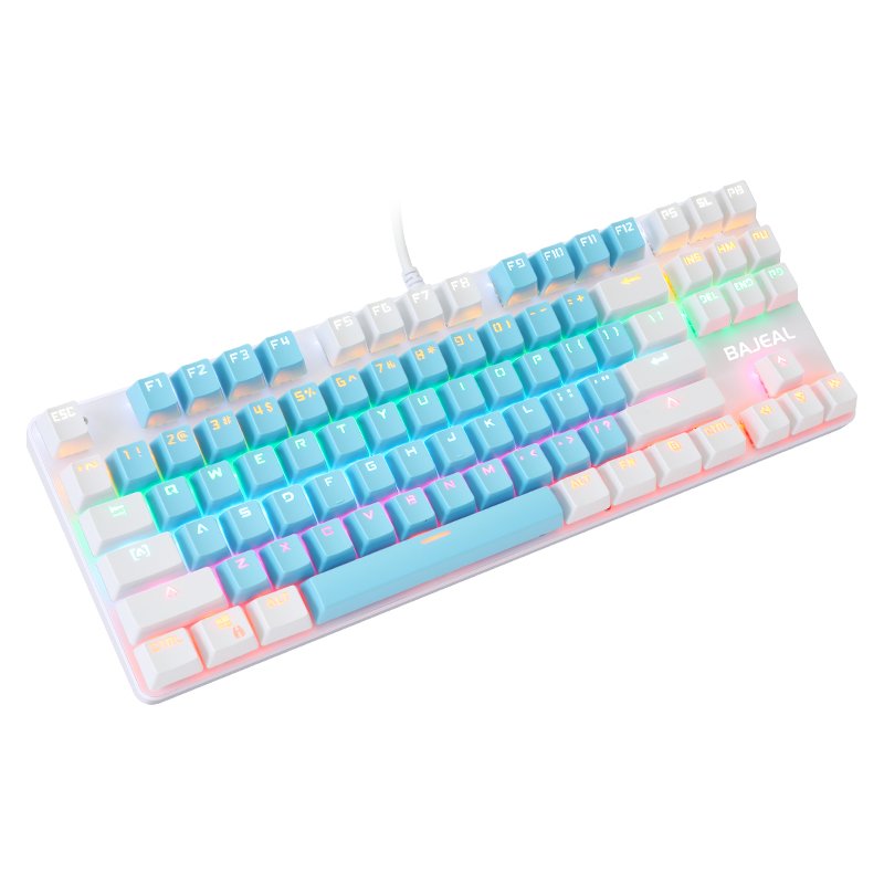 BAJEAL k100 blue and white 87-key backlit Rgb wired blue switch mechanical keyboard for desktop laptop