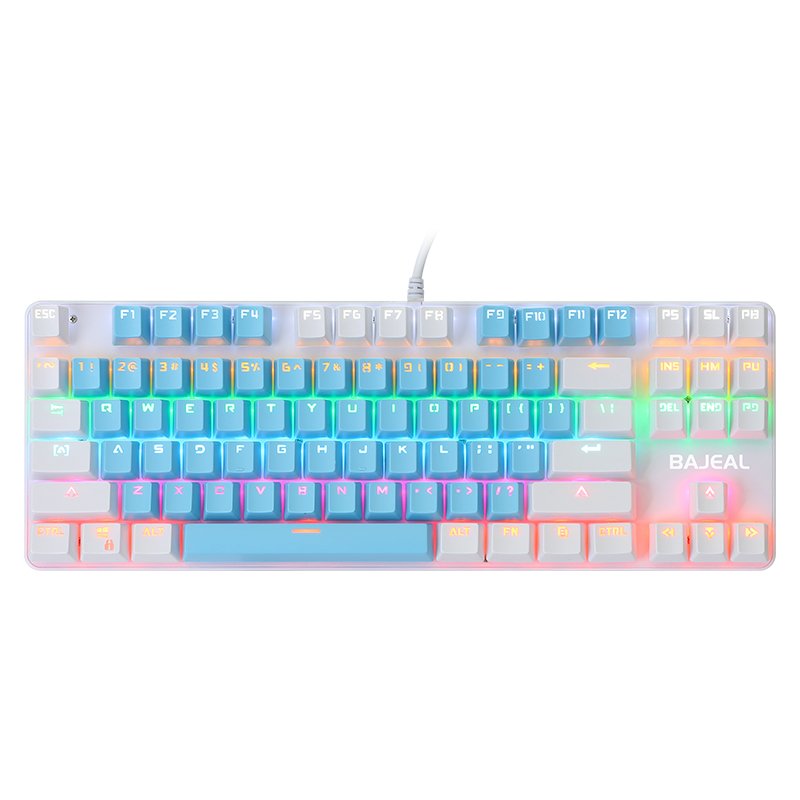 BAJEAL k100 blue and white 87-key backlit Rgb wired blue switch mechanical keyboard for desktop laptop