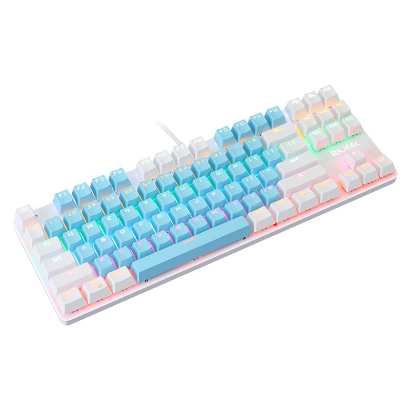 BAJEAL k100 blue and white 87-key backlit Rgb wired blue switch mechanical keyboard for desktop laptop