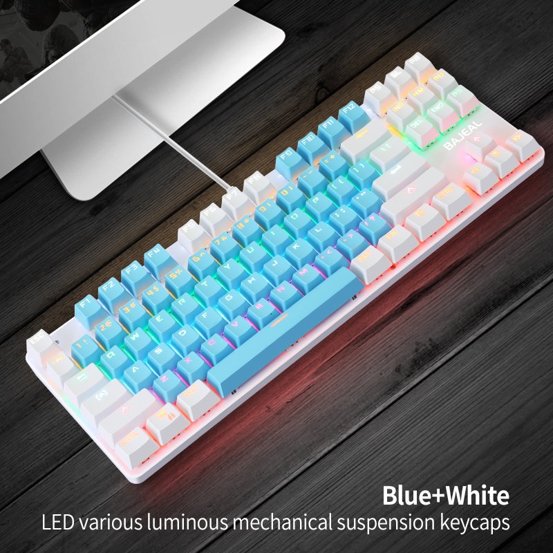 BAJEAL k100 blue and white 87-key backlit Rgb wired blue switch mechanical keyboard for desktop laptop