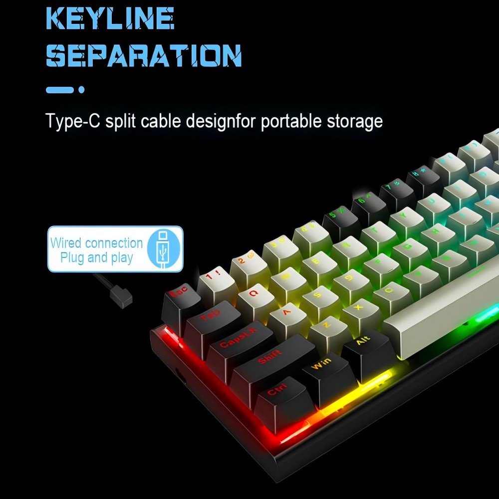 OEM Factory Directly Supplu LOW MOQ Ergonomic Design Hot Swappable 61 Keys RGB Backlit Mechanical Gaming Keyboard