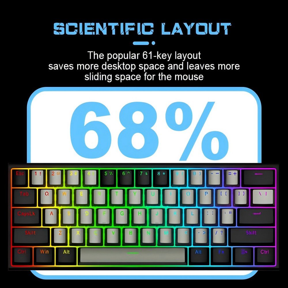 OEM Factory Directly Supplu LOW MOQ Ergonomic Design Hot Swappable 61 Keys RGB Backlit Mechanical Gaming Keyboard
