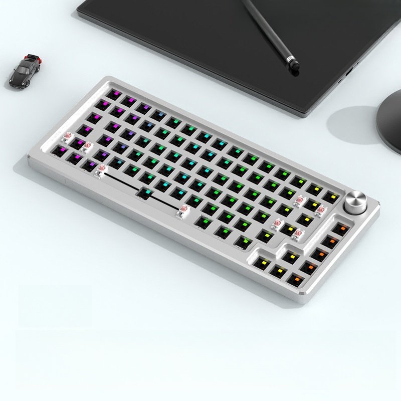 Custom Wired Gaming Hot Swappable Rgb Backlit Light Mechanical Keyboard Gamer Pc Aluminum 75% Mechanical Keyboard With Knob