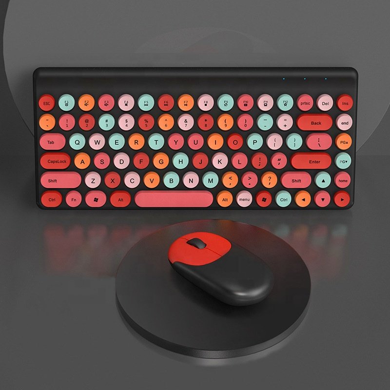 87 Round Keycaps Retro Membrane 2.4G punk Keyboard and Mouse Wireless colorful combos