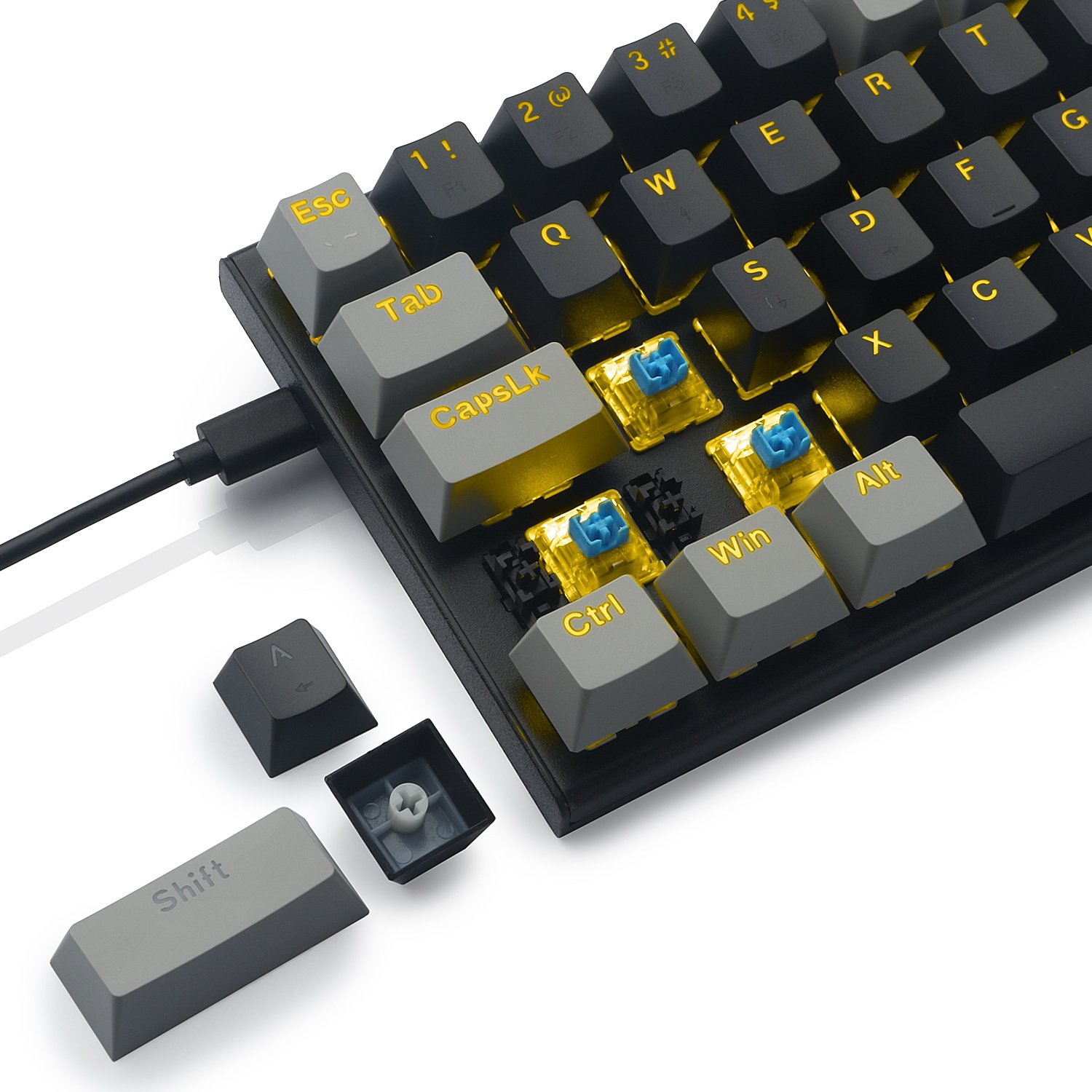 Gaming Mouse Keyboard EYOOSO Z-11 USB 61Keys Slim Blue Switches PBT Custom Keycap Computer Mechanical Gaming White Keyboard