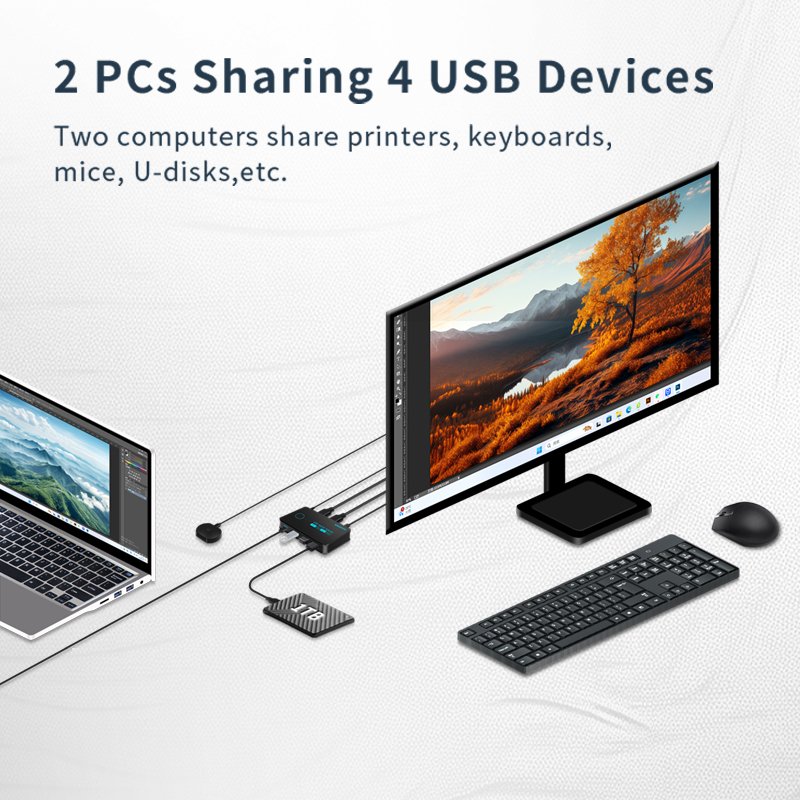USB3.0 Switcher 2x4 USB Switch Selector 2 Port Sharing 4 Devices for Keyboard Mouse Printer 4 port Hub USB-A*3&USB-C*1