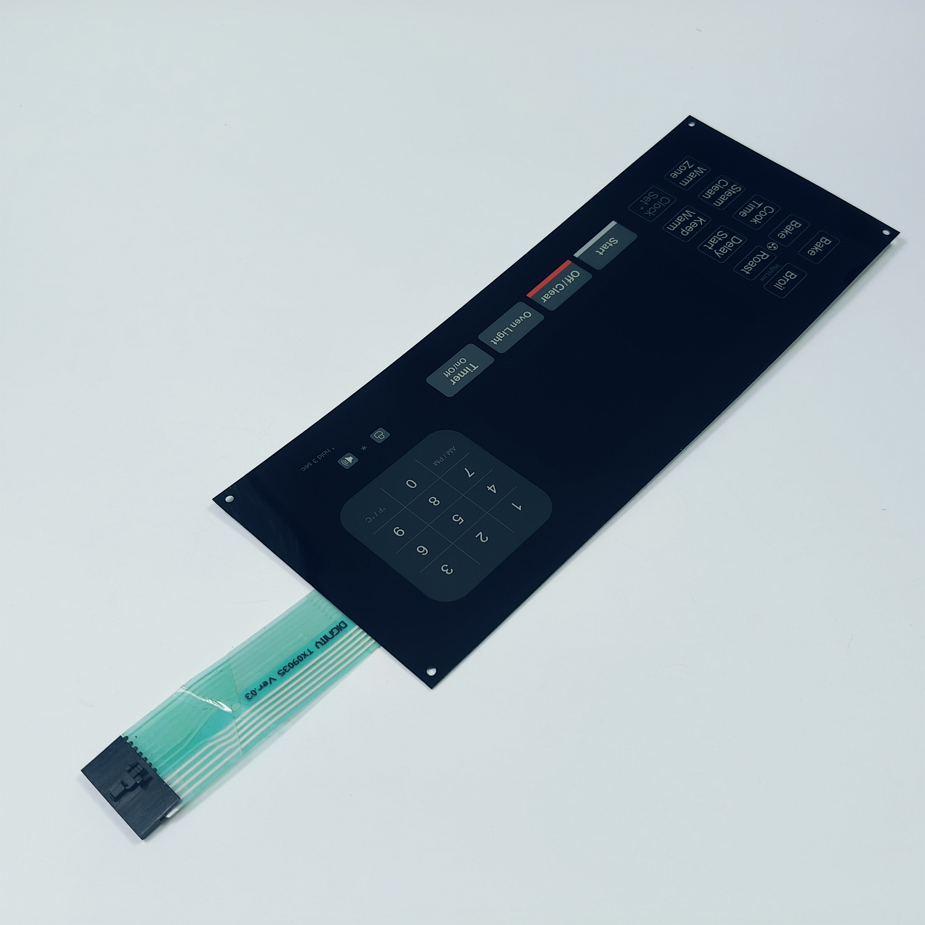 Custom non-tactile push bottom membrane switch keyboard with connector