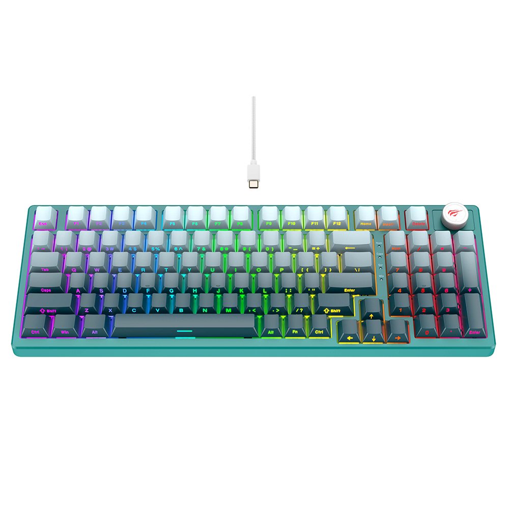 Havit KB899L 97 Keys Rainbow LED Backlit Green Computer USB Wired Gaming Keyboard Colorful Lighting Mechanical Keyboard for PC