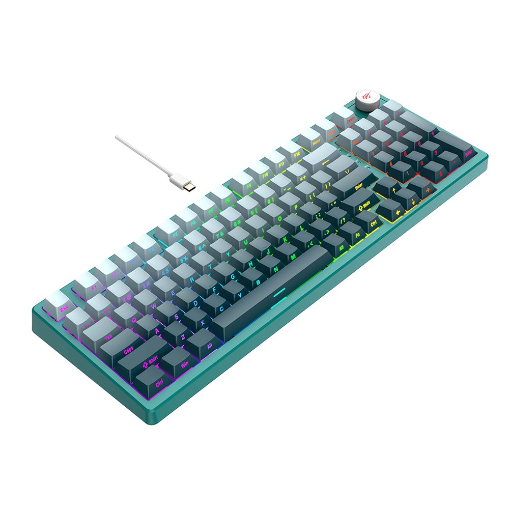 Havit KB899L 97 Keys Rainbow LED Backlit Green Computer USB Wired Gaming Keyboard Colorful Lighting Mechanical Keyboard for PC