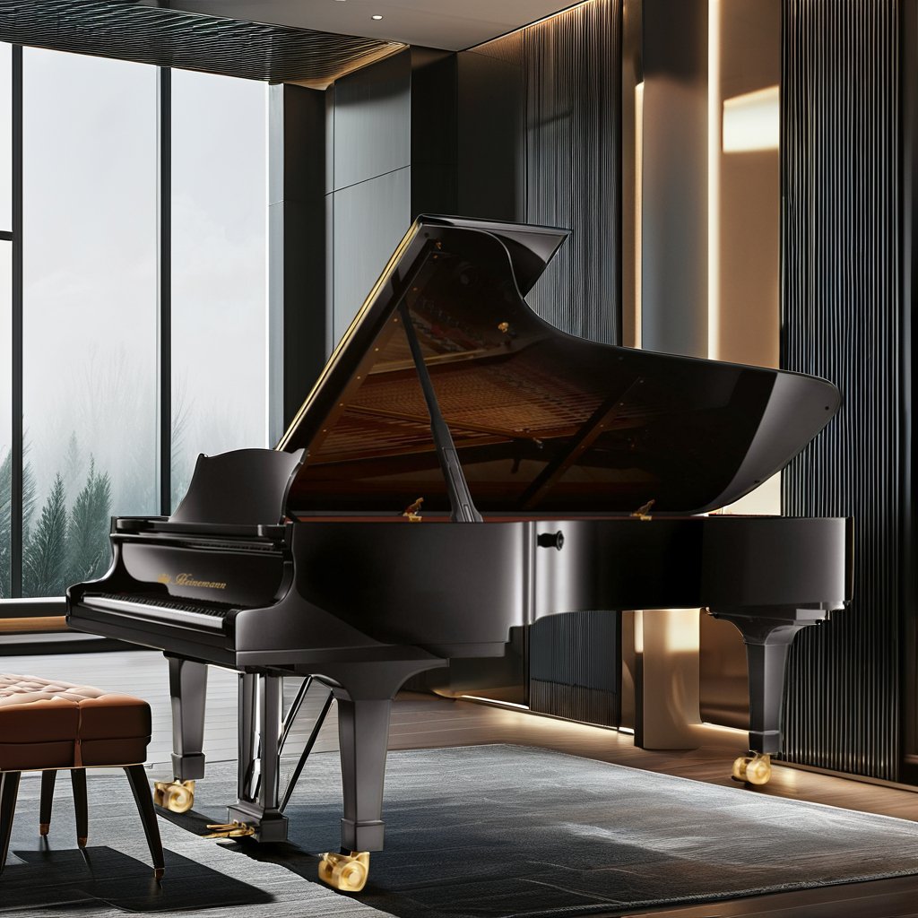 a large black color classic grand piano for the home salon