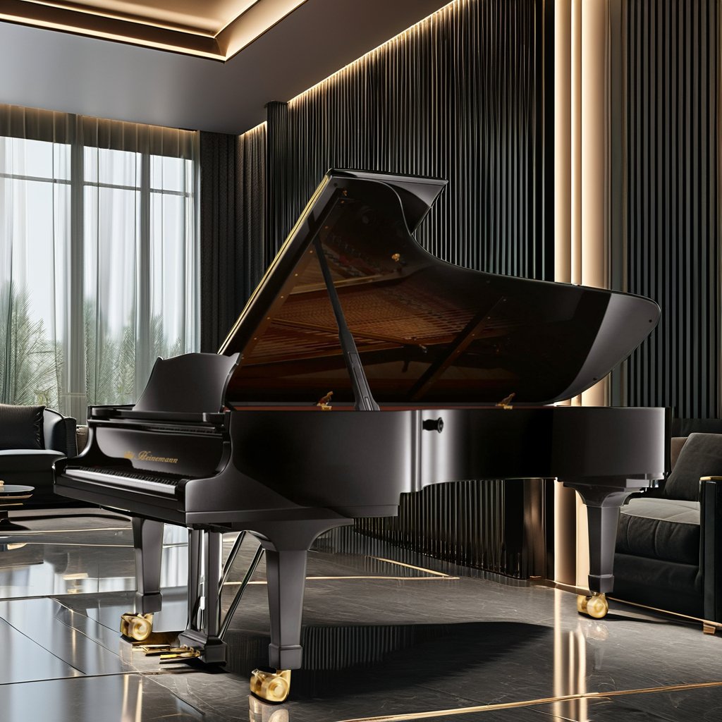 a large black color classic grand piano for the home salon