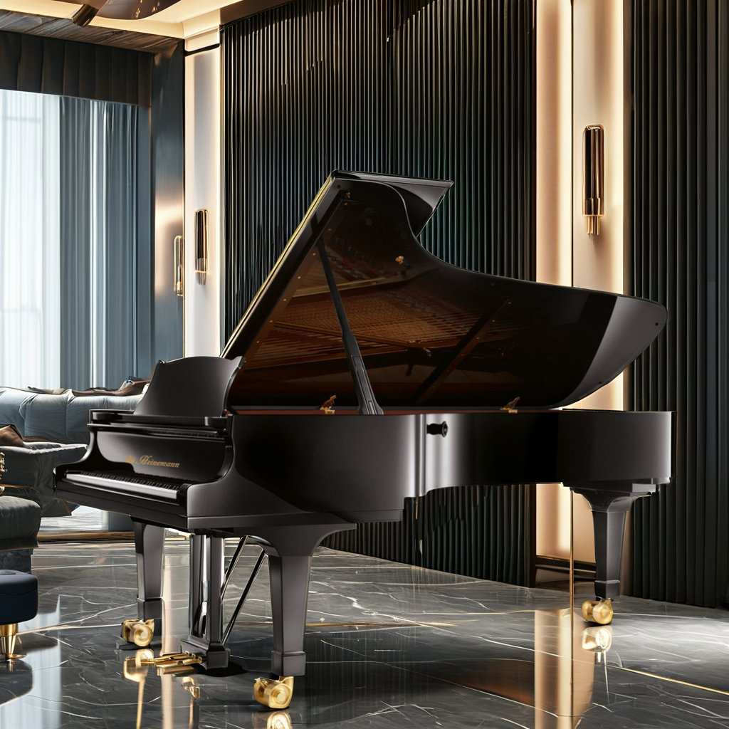 a large black color classic grand piano for the home salon