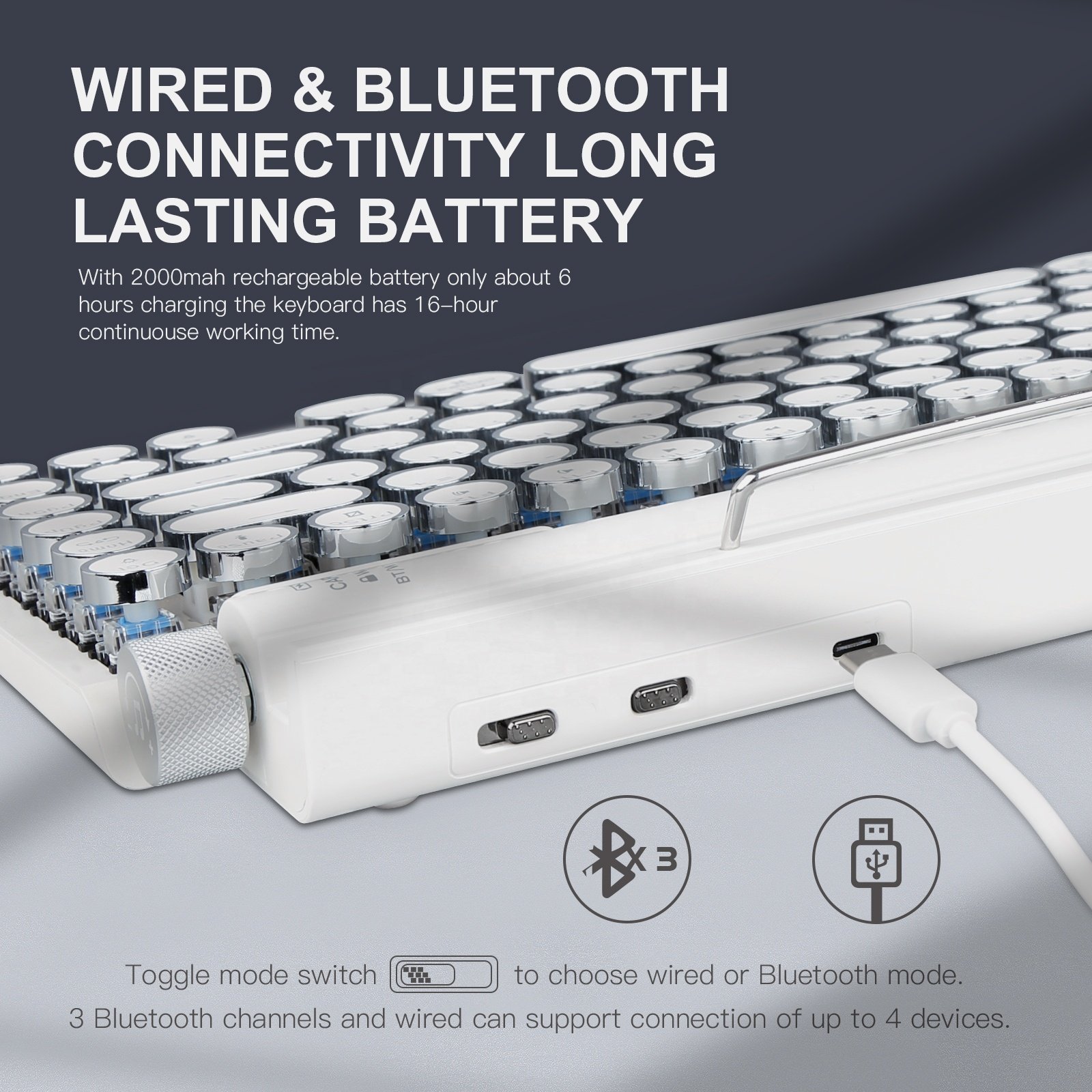 Savings Spotlight OUTEMU Hotswap Blue Switch Classic Punk Keycap Wireless Typewriter Style Mechanical Gaming Keyboard for Tablet