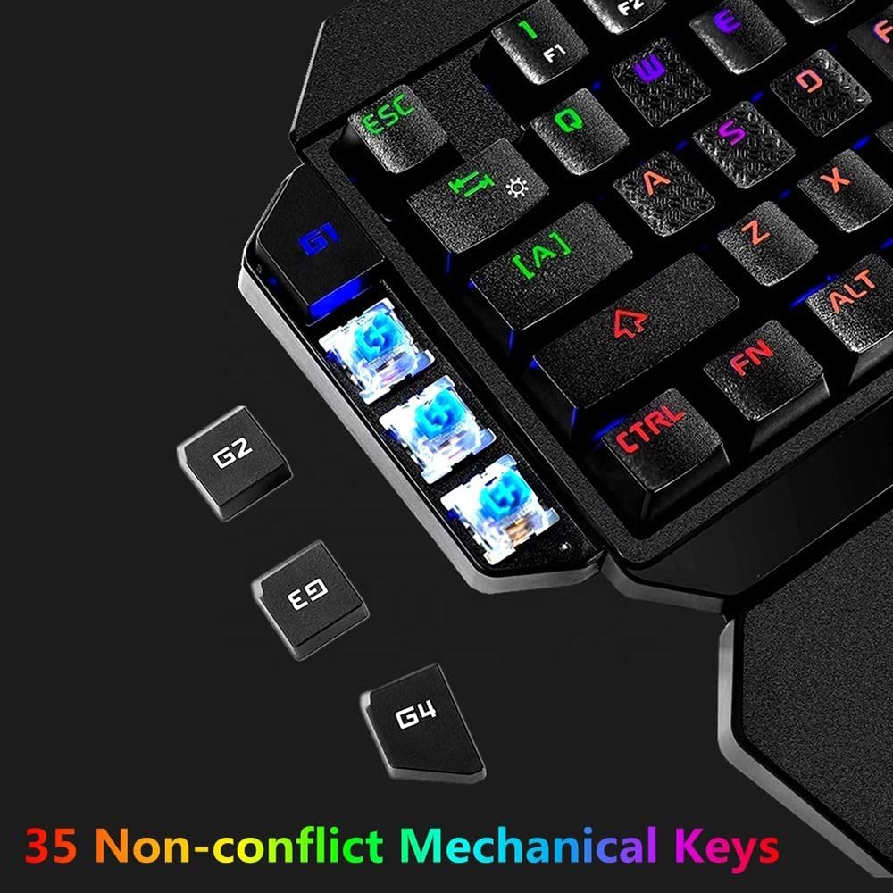SUNGI One Handed Half Gaming Keyboard 35 Keys RGB Backlight Comfortable Wrist Rest Customizable Mechanical Keyboards