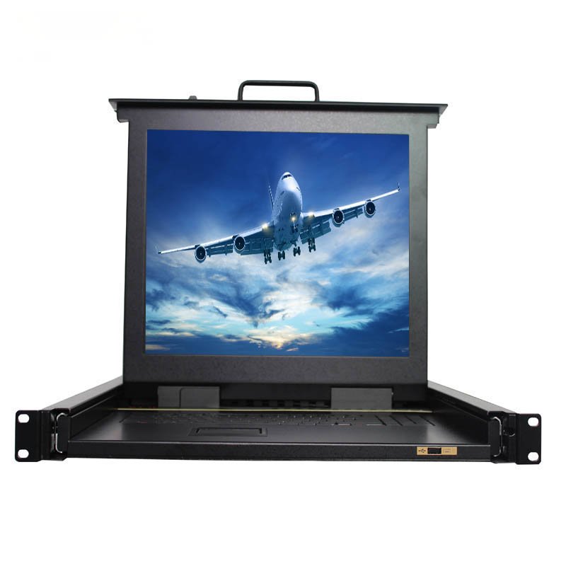 Rugged KVM console 19 1U rack mount 17 inch LED high resolution anti- vibration 8 ports VGA KVM Switch