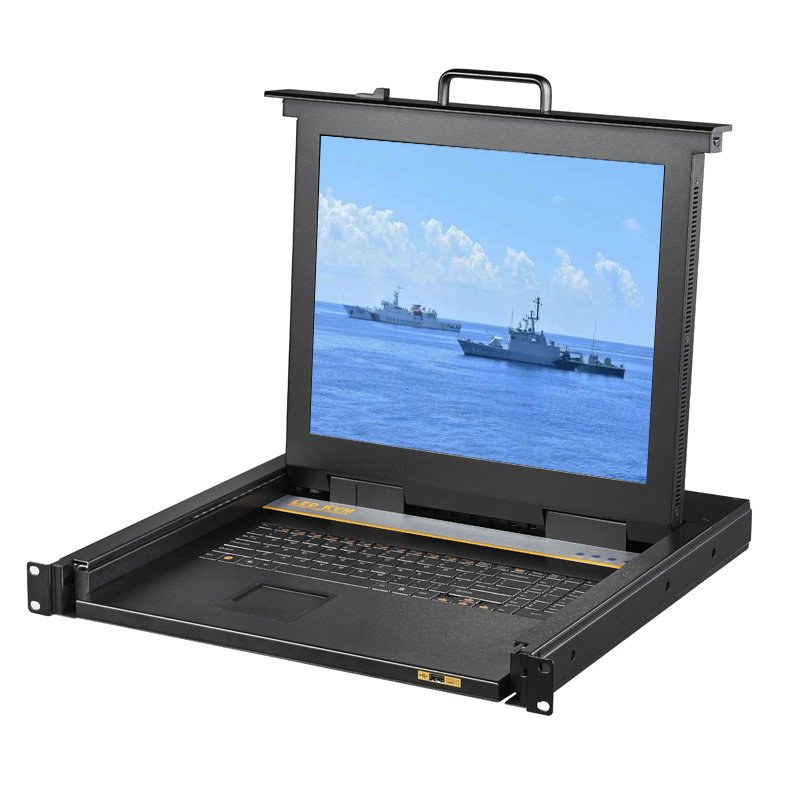 Rugged KVM console 19 1U rack mount 17 inch LED high resolution anti- vibration 8 ports VGA KVM Switch