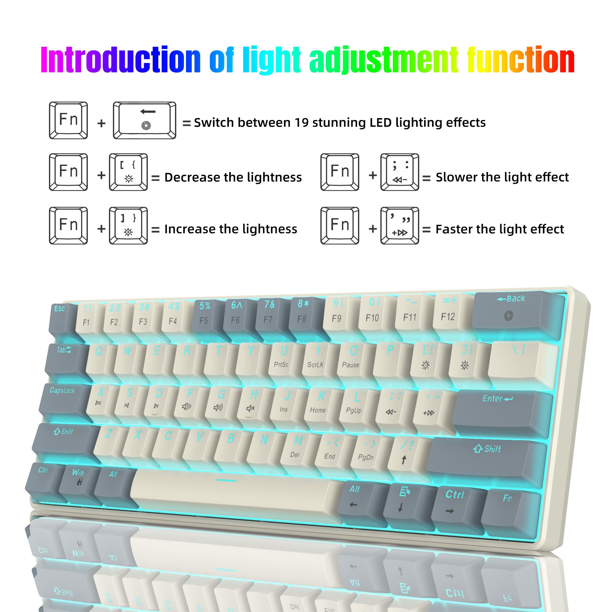 New arrival HXSJ 61 keys mini 60% V900 mechanical keyboard ergonomic ABS keycaps LED backlit compact wired laptop keyboard game