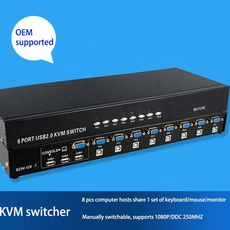 8 Port KVM Switch VGA USB Console 8 In 1 Out With Button Connects Printer Keyboard Mouse display device