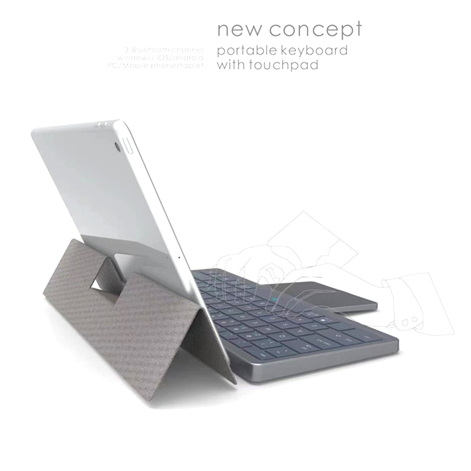 New TYPE C Portable 3 Multi-Device Rechargeable Type C Touchpad Bluetooth Wireless Keyboard with PU Case For Phone and Tablet