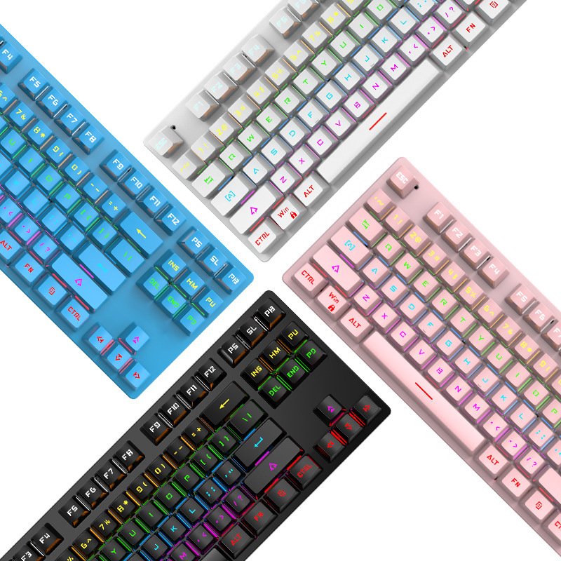 Yunguoguo K7 Office Computer Mechanical Wired Keyboard with ABS Cap 87 Game Esports Light Wholesale Product Switches