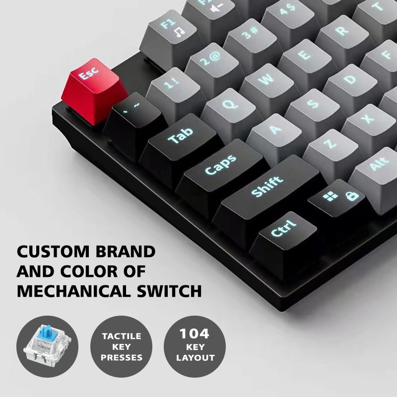 Keyboard mechanical oem color good Sale Wired Mechanical Keyboard 104 Key LED RED Switches Ergonomic Keyboard