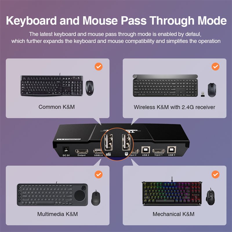 TESmart 2 Port DisplayPort 1.2 KVM Switch 4K60Hz with USB 2.0 Hub DP 2 In 1 Out KVM Switcher