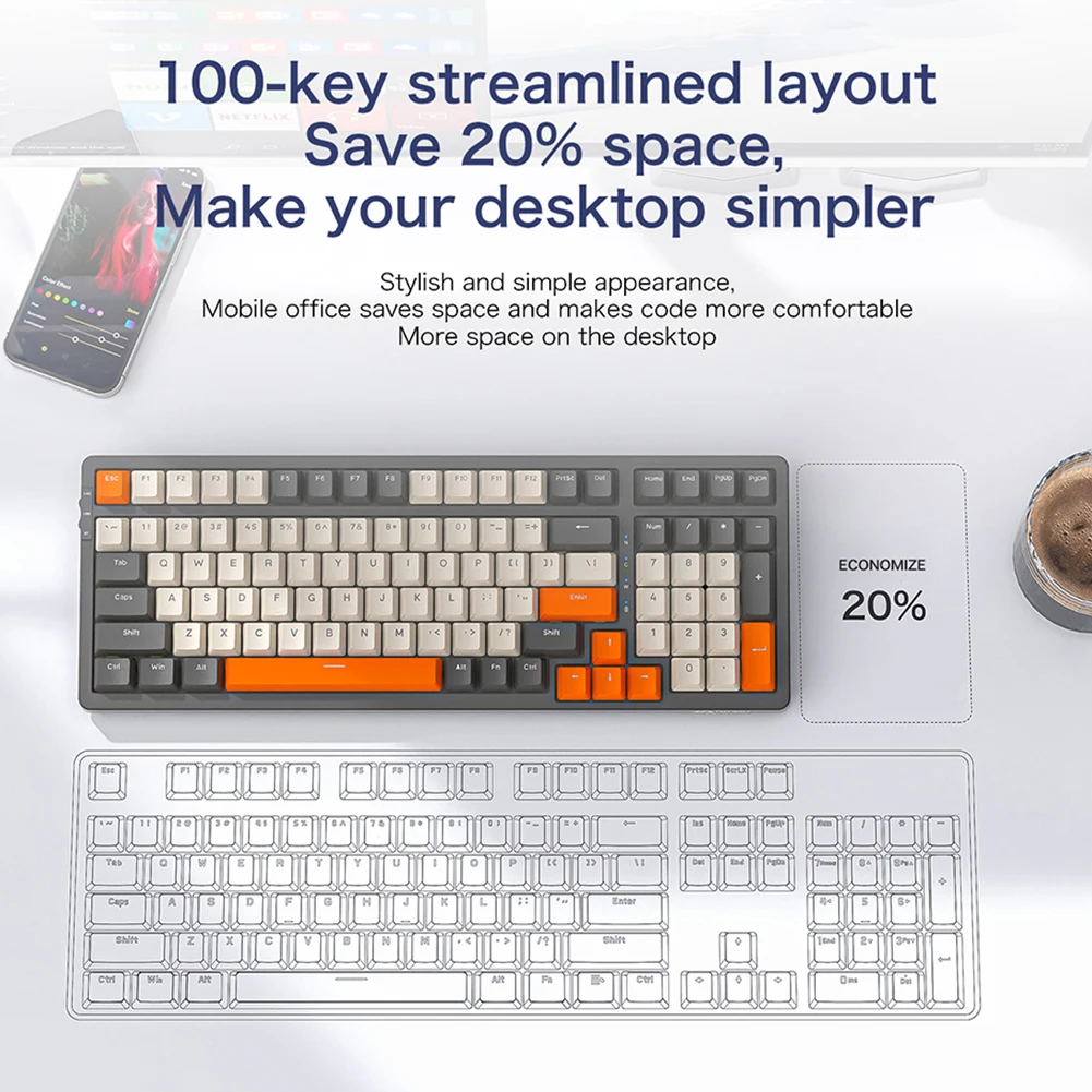 K8 100-Key Mechanical Keyboard Wireless 2.4G Blue Tooth Three-Mode Customize Hot-Swappable Gaming Mechanical Keyboard