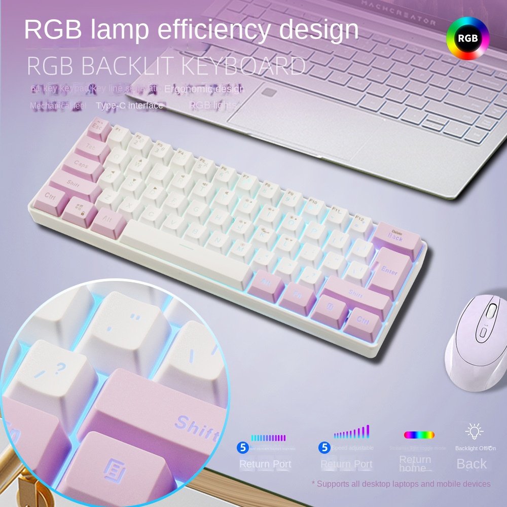 K401 61Keys Silent Switch Keyboard 60% RGB Backlit Gaming Keyboard PC USB Type C Membrane Wired gaming keyboard