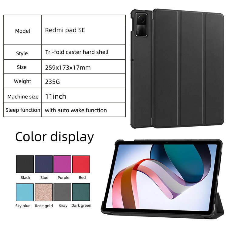 Factory Wholesale Luxury PU Leather Tri-fold Stand 2023 11 Inch Smart Tablet Protection Cover Case for Xiaomi Redmi Pad SE