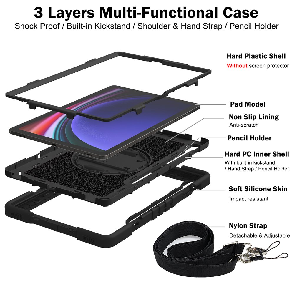 Rugged Tablet Case TPU Material Keyboard Case PC Tablet Covers 360 Degree Silicone Tablet Cases Cover For Samsung S9 Plus