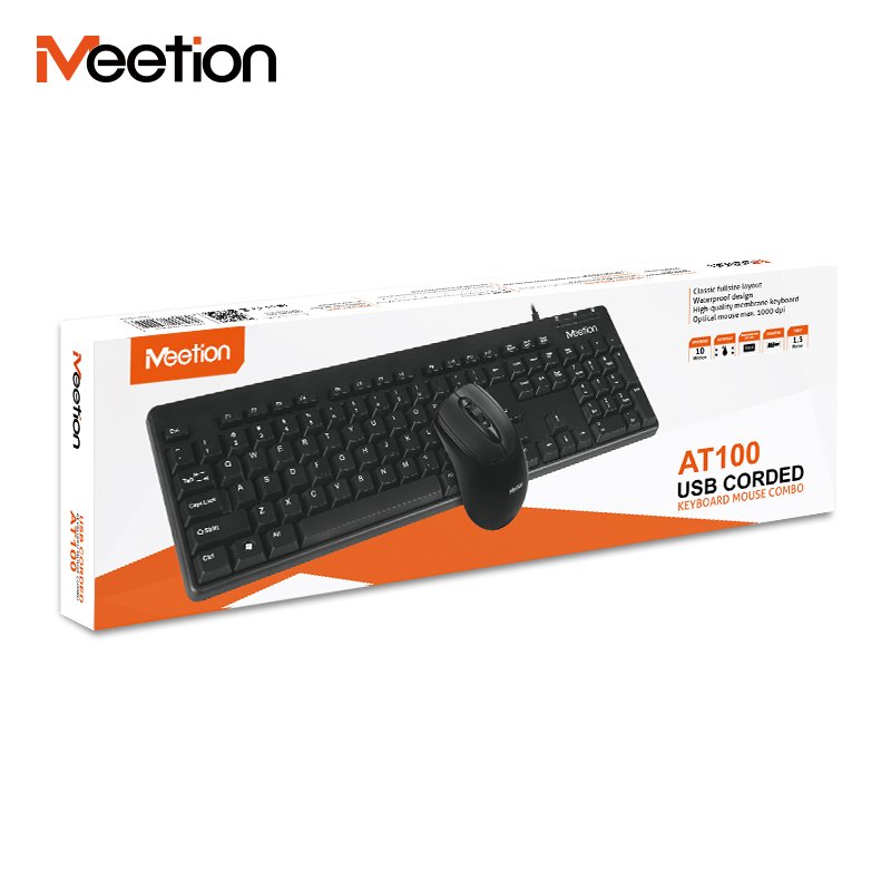 Meetion Hot Sale AT100 Quiet USB Wired Keyboard Mouse Combo Key Cap 1000 Wholesale Switches Stock Technology China Waterproof