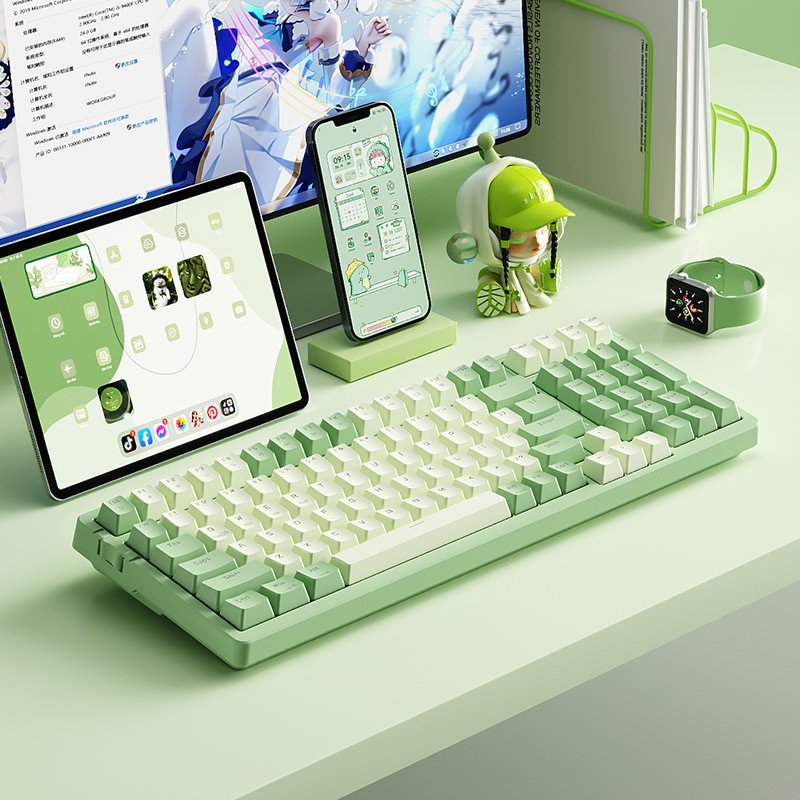 BOW 100 Keys Dual Mode USB Interface Hot-swappable BT and 2.4G Wireless Mechanical Keyboard with ABS Keycaps for PC Gamer
