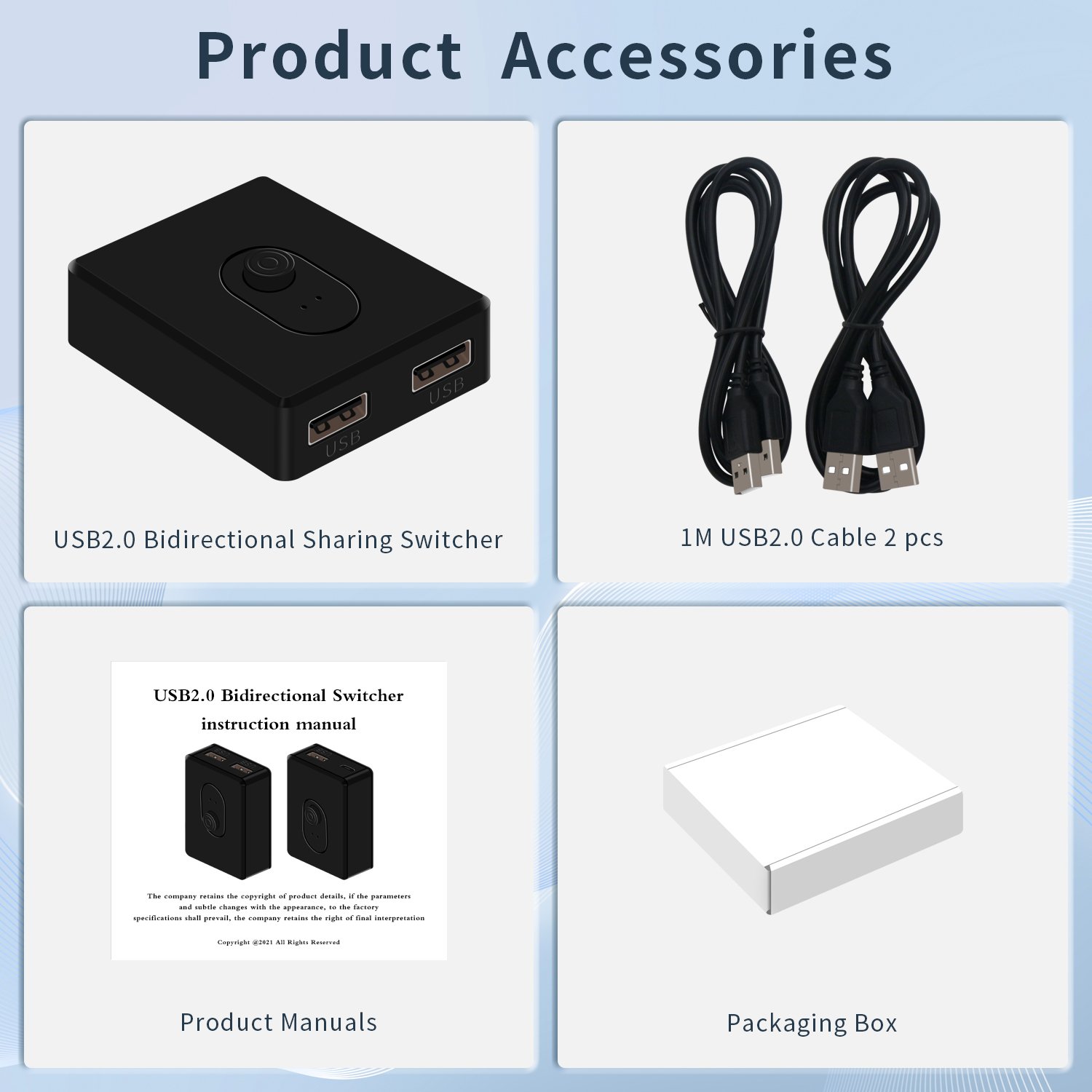 USB2.0 Switch Selector 2x1 1x2 Bi-direcional USB Switcher 2 Port Sharing 1 Devices for Keyboard Mouse Printer 2 port Hub